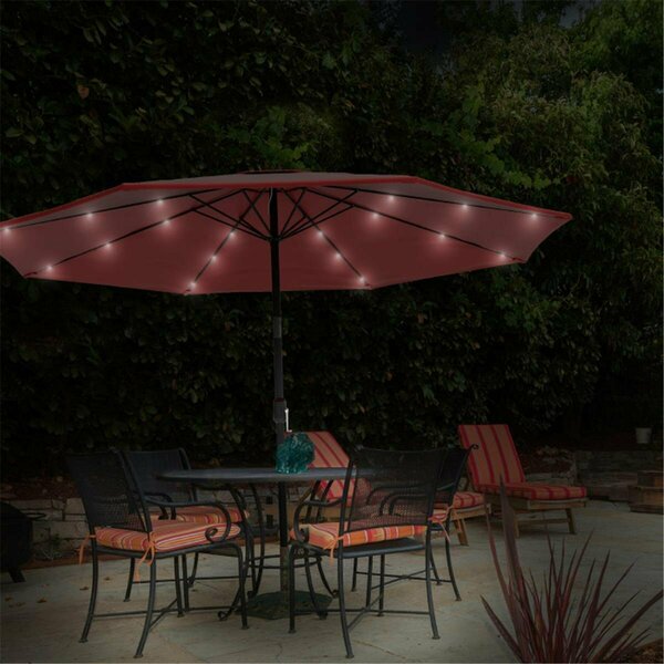 Grillgear Patio Umbrella-Deck Shade with Solar Powered LED Lights - Crimson Red - 10 ft. GR3253090